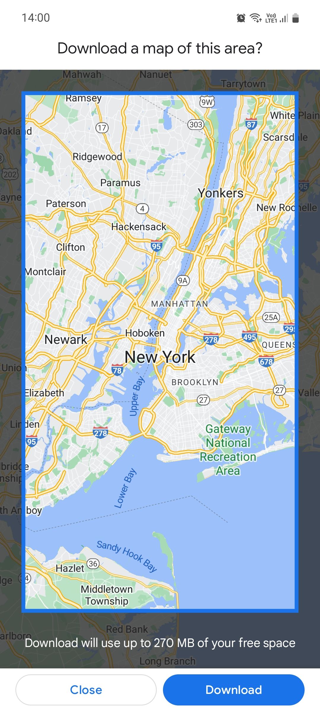 NYC offline map download on Google Maps