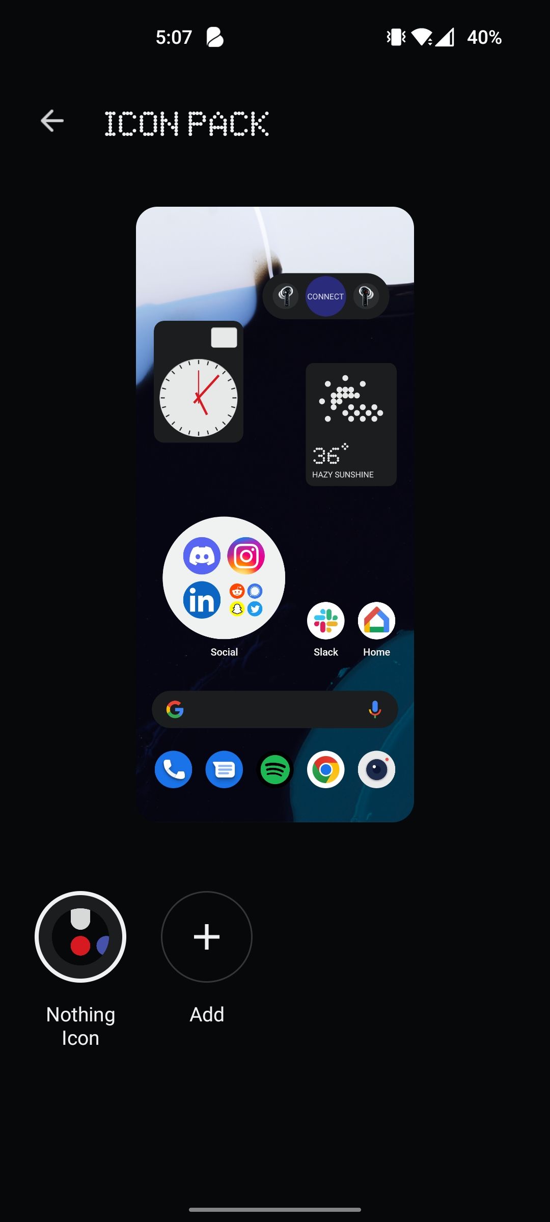 Nothing Launcher icon pack selection 