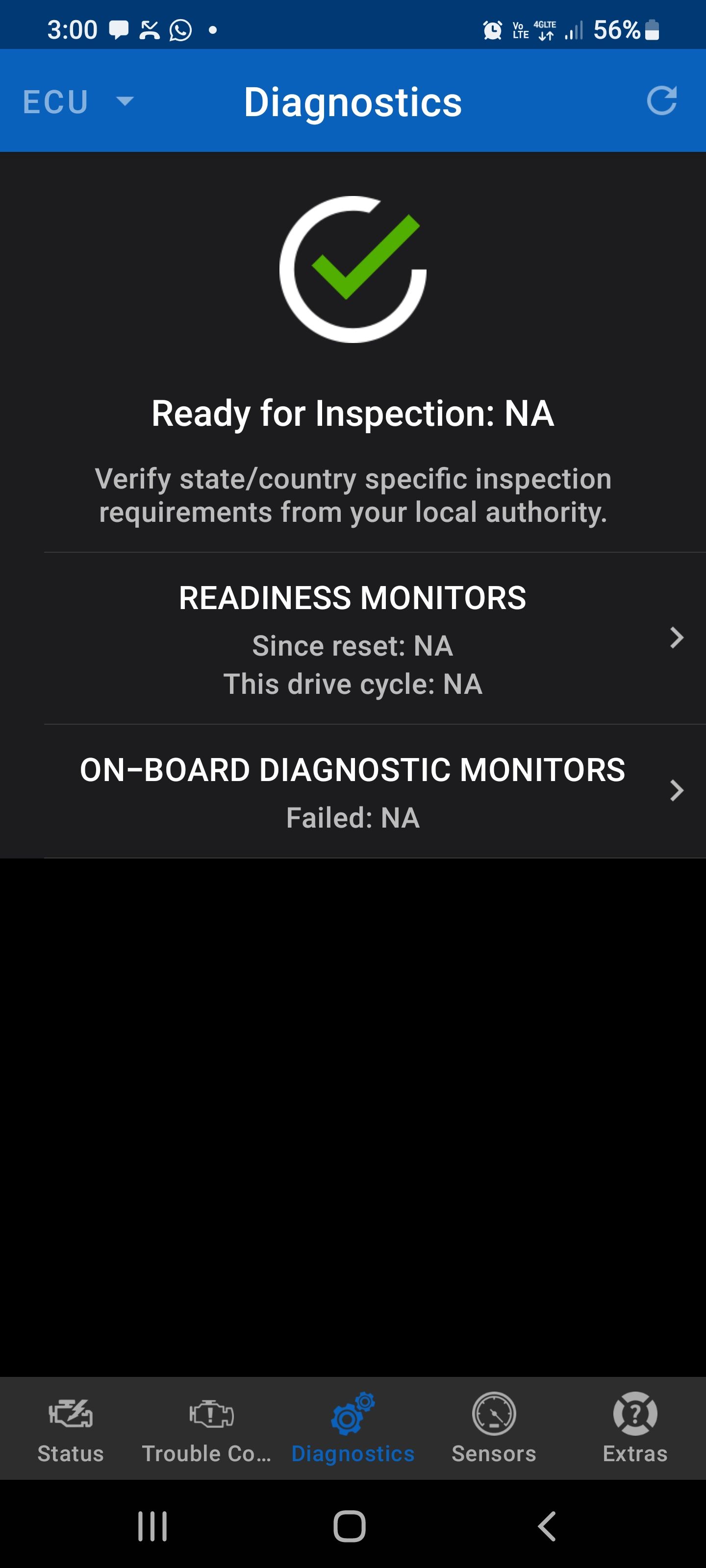 OBD Auto Doctor screenshot showing Diagnostics window