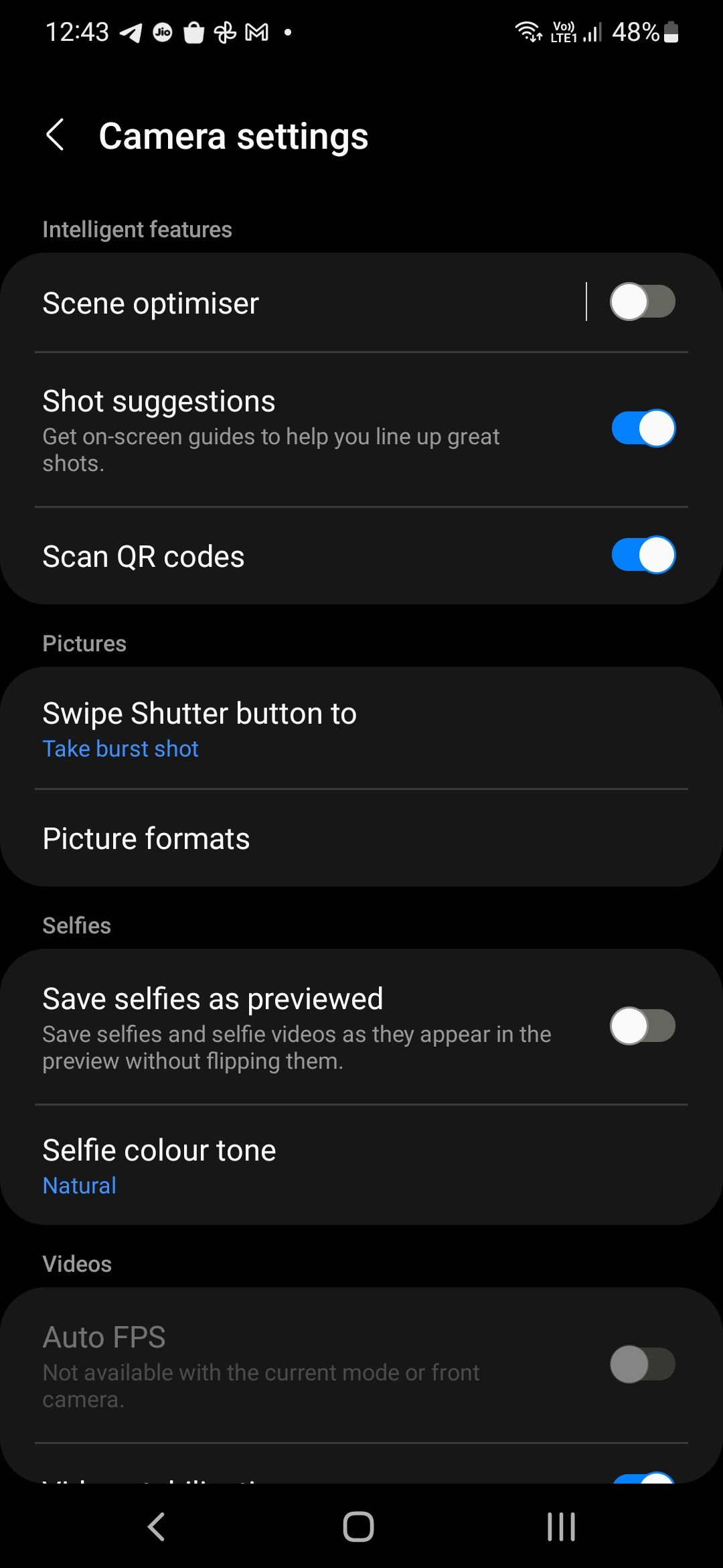 One UI 4 camera settings