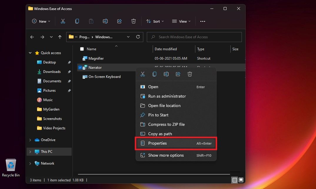 Select Narrator Properties in Windows Ease of Access