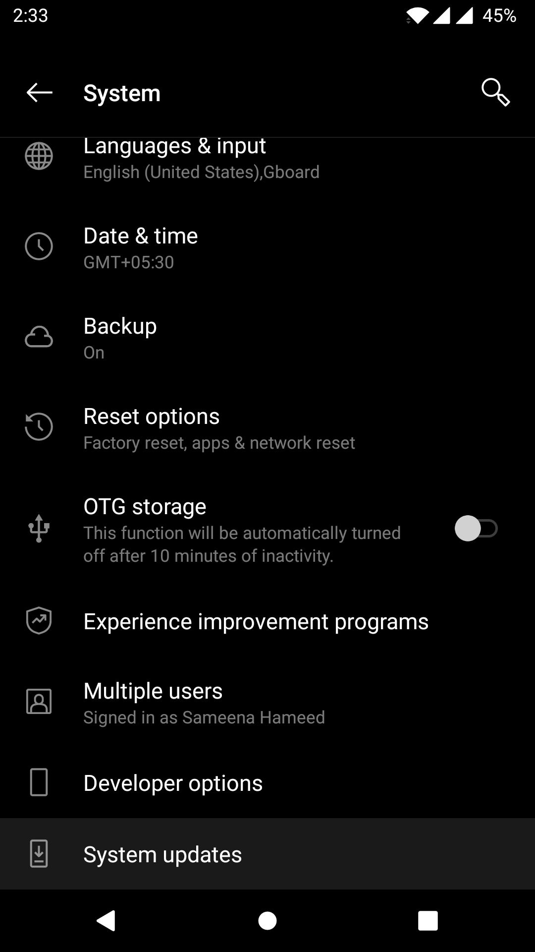 OxygenOS system settings