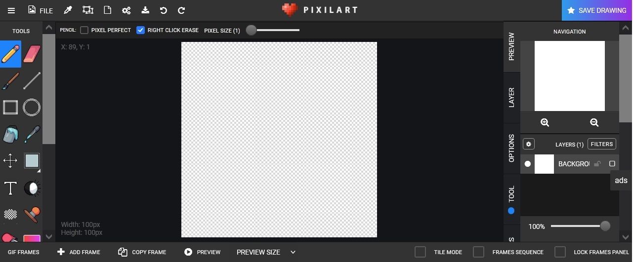 Pixilart website creation page