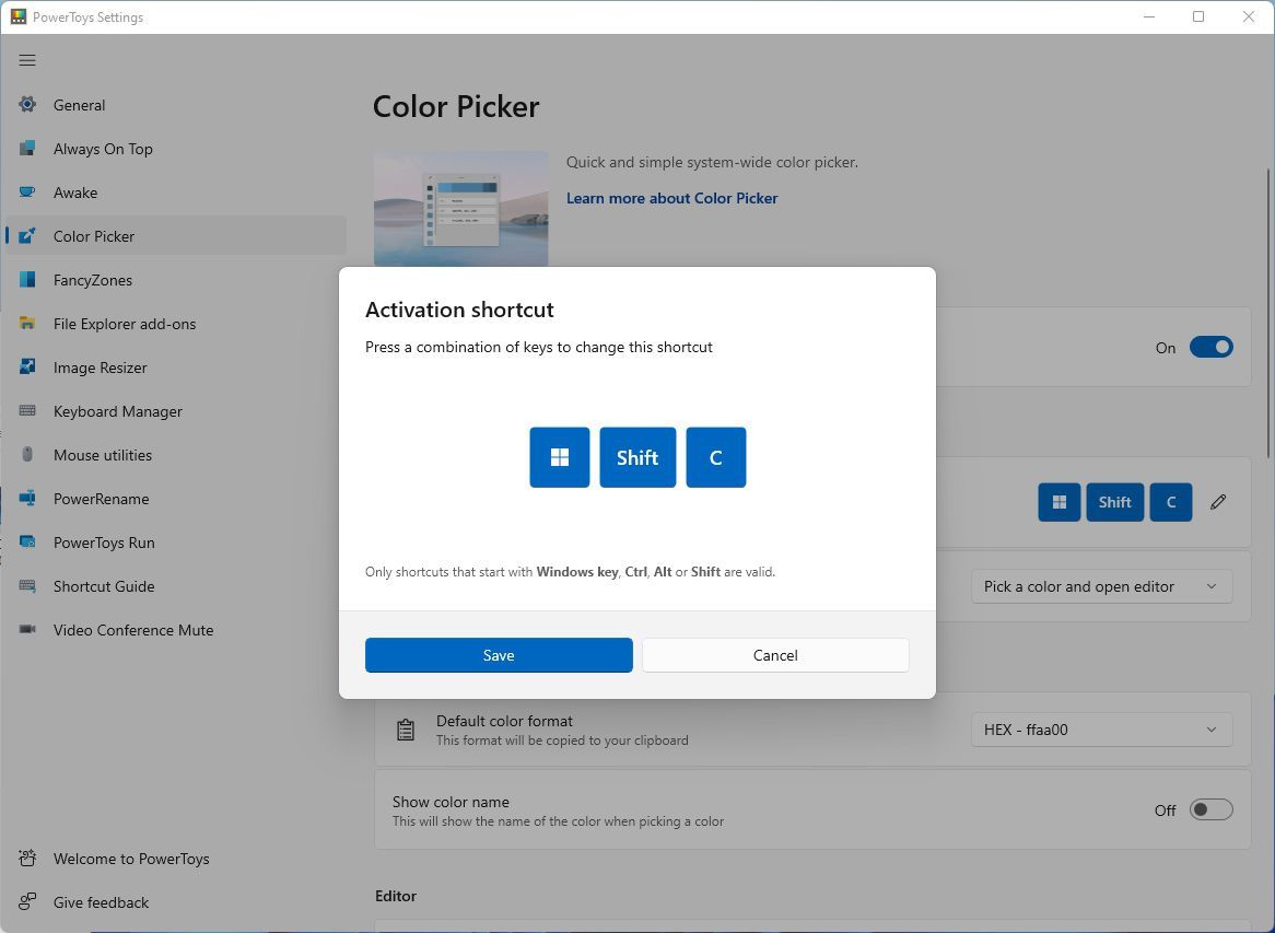Powertoys Color Picker Assigning New Shortcut