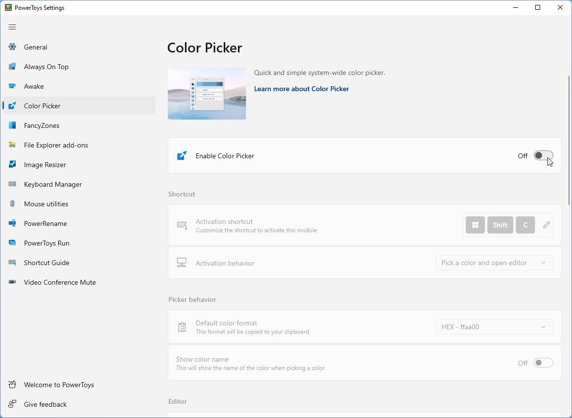 Powertoys Color Picker Turn On Color Pickerr