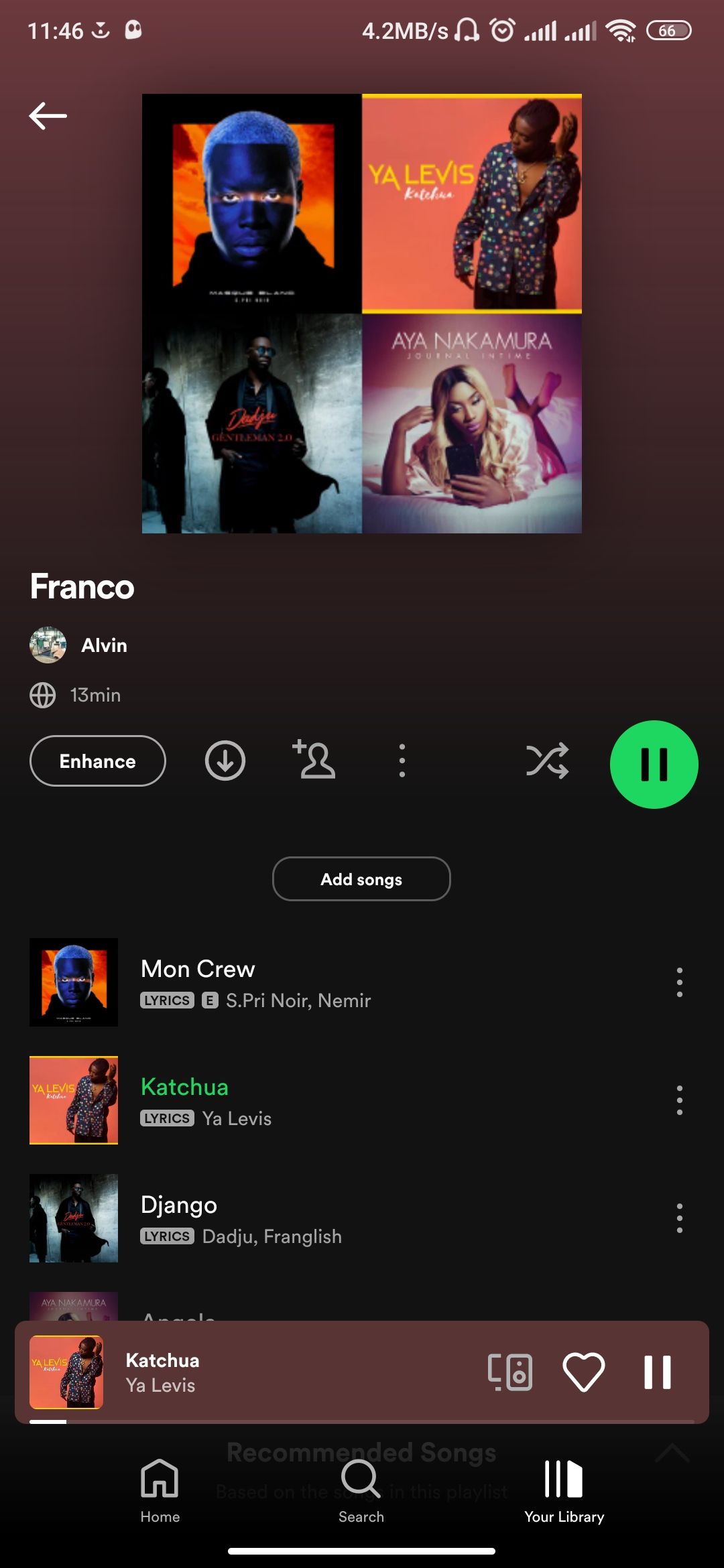 A public Spotify playlist on mobile