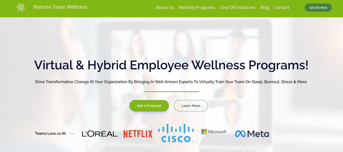 Remote Team Wellness Homepage Screenshot