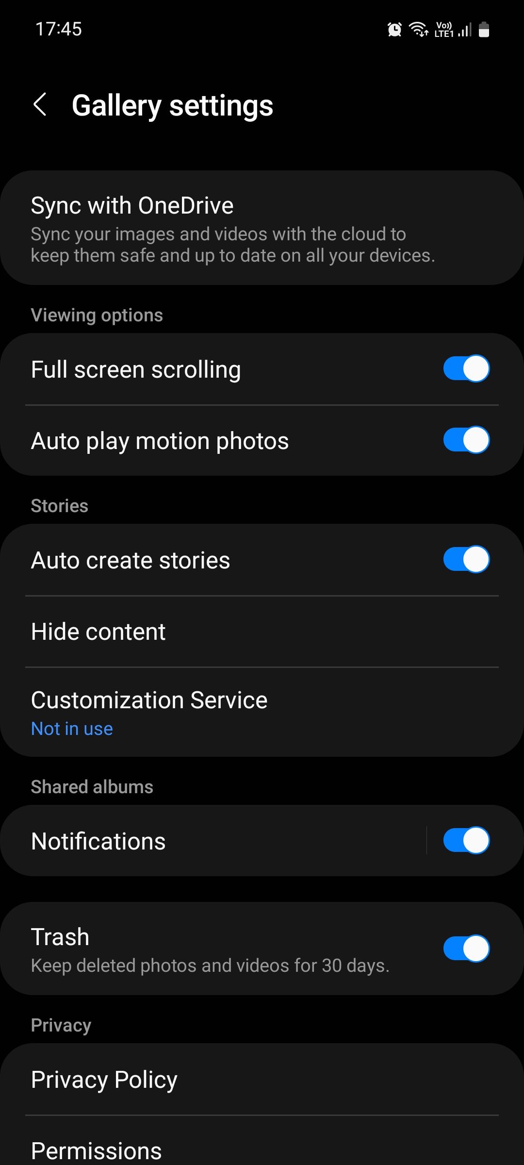 Samsung Gallery settings