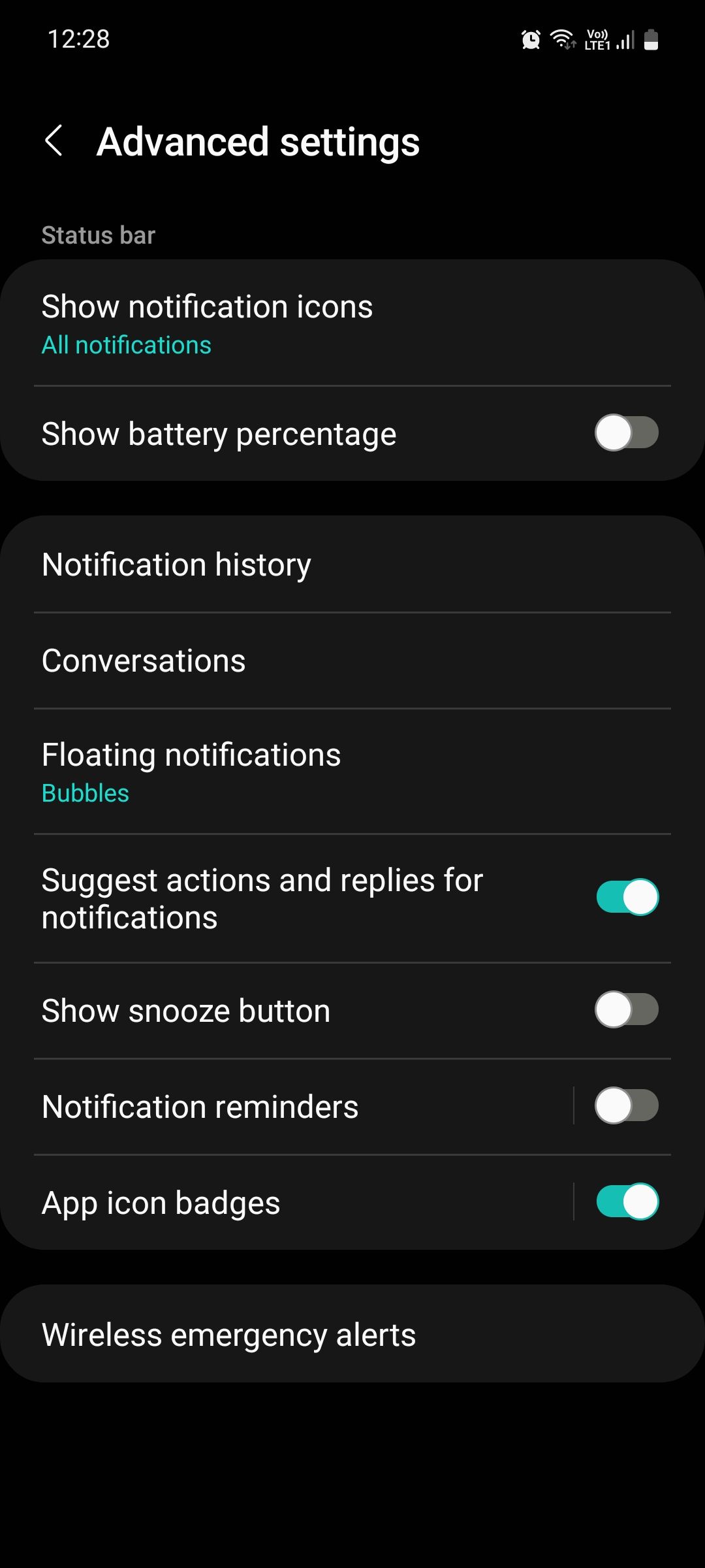 Samsung notification advanced settings