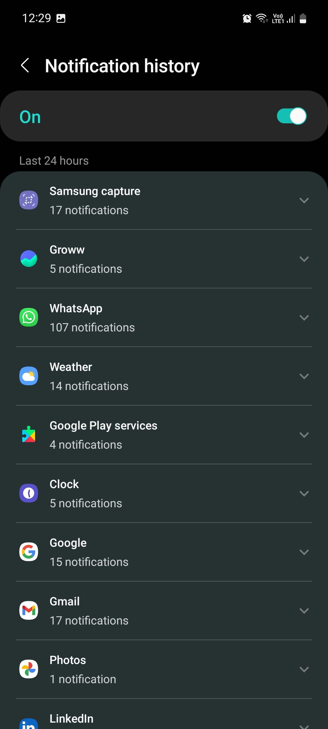 Samsung notification history
