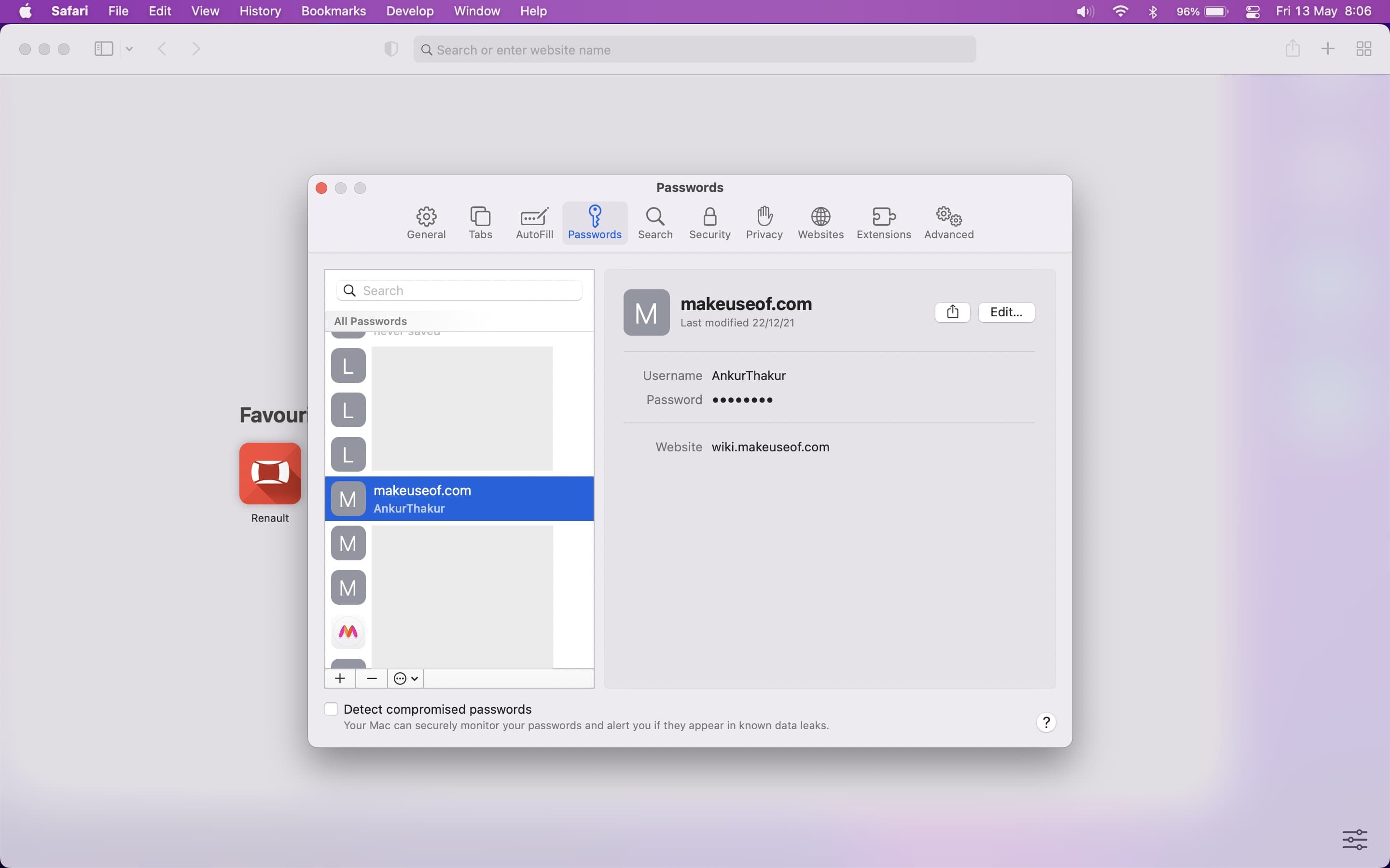 Saved Passwords inside Safari on Mac