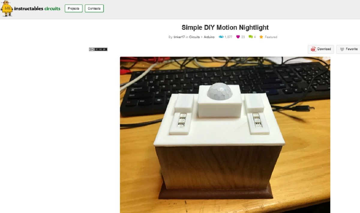 Screen  grab of simple DIY motion nightlight project page