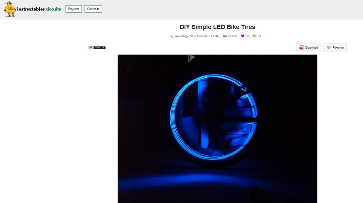 Screen grab of DIY simple LED bike tires project page