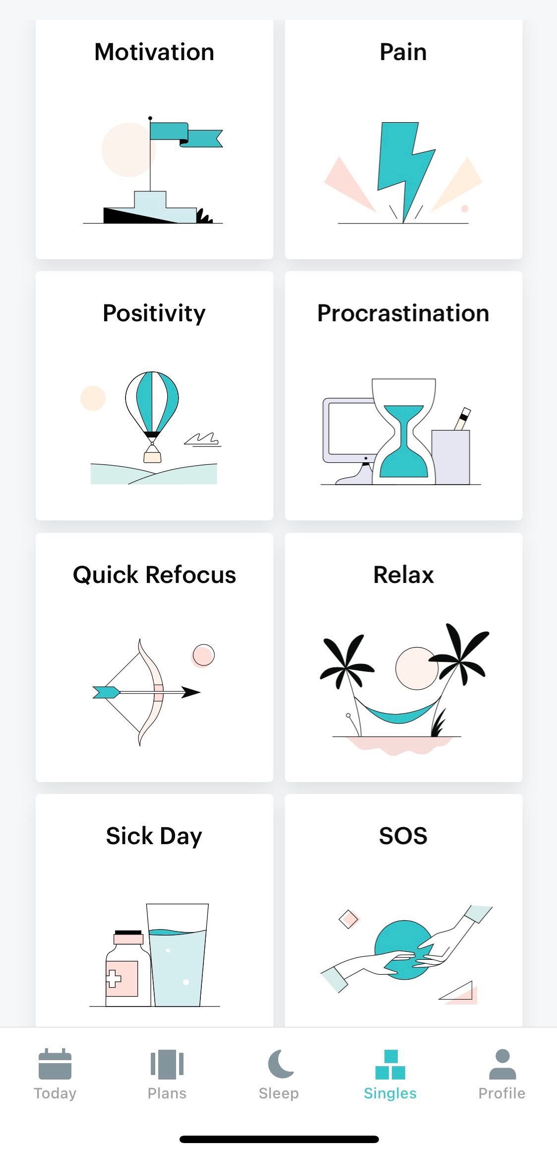 Screenshot of Balance app showing singles feature 1