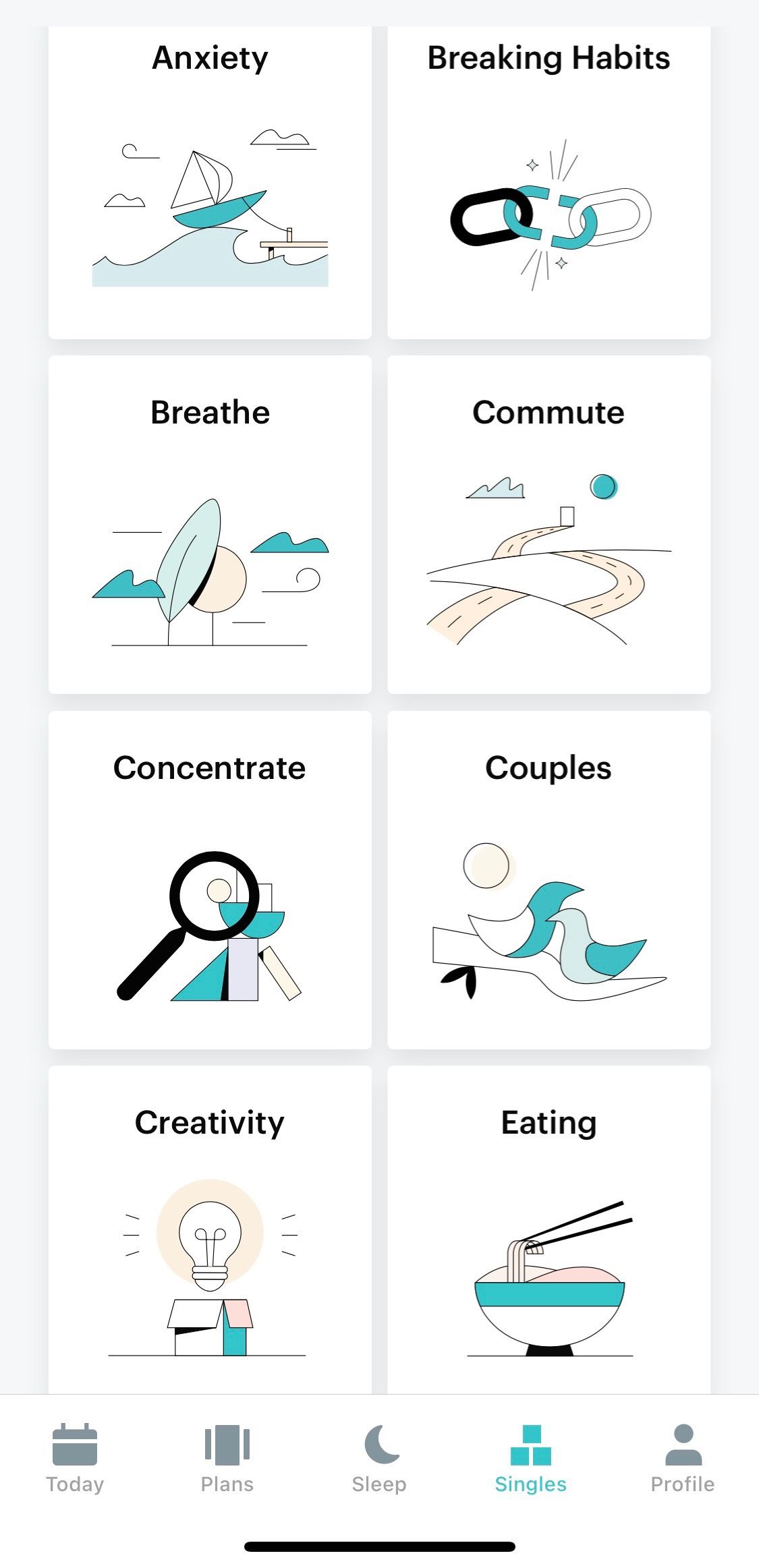 Screenshot of Balance app showing singles feature 2