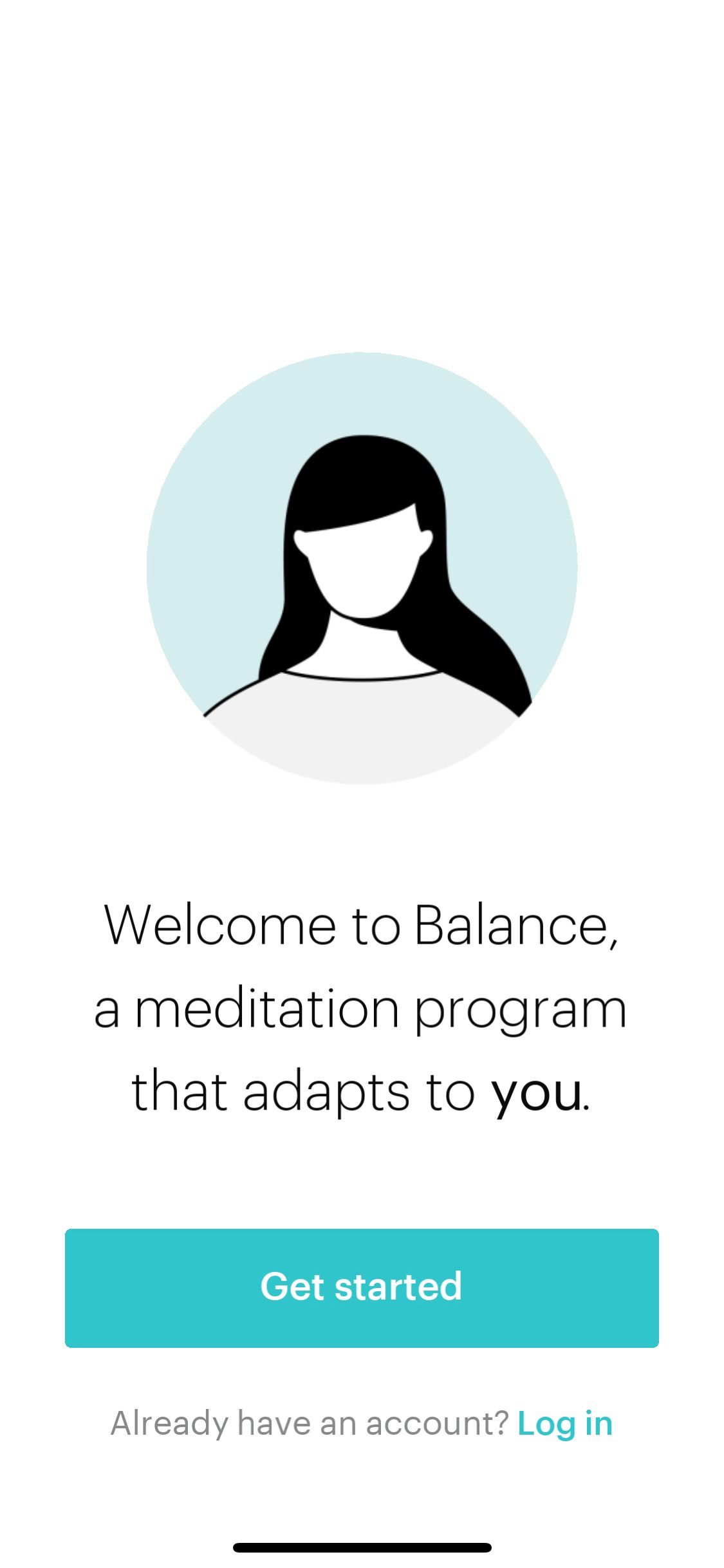 Screenshot of Balance app showing welcome screen 1