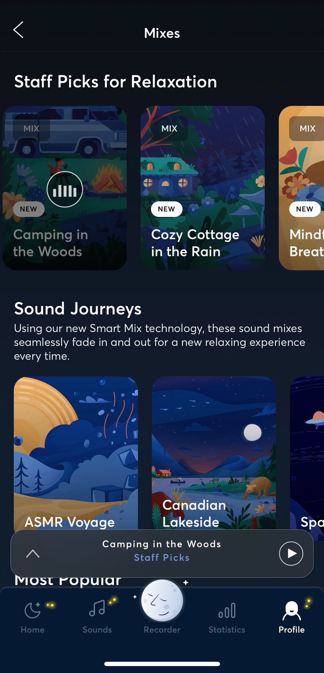 Screenshot of Bettersleep app showing sound journeys 2