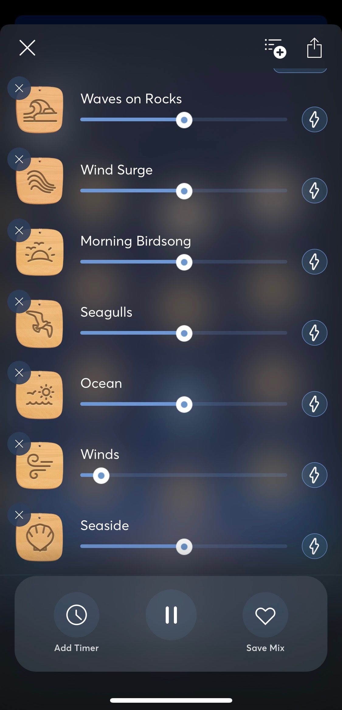 Screenshot of Bettersleep app showing sound mixes 3