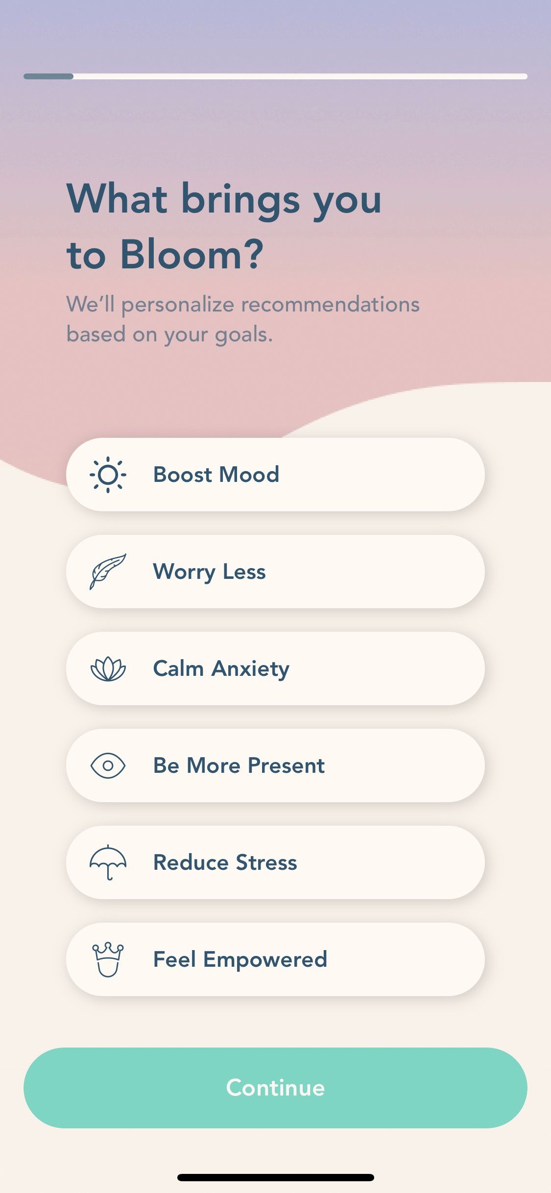 Screenshot of Bloom app showing introduction screen 