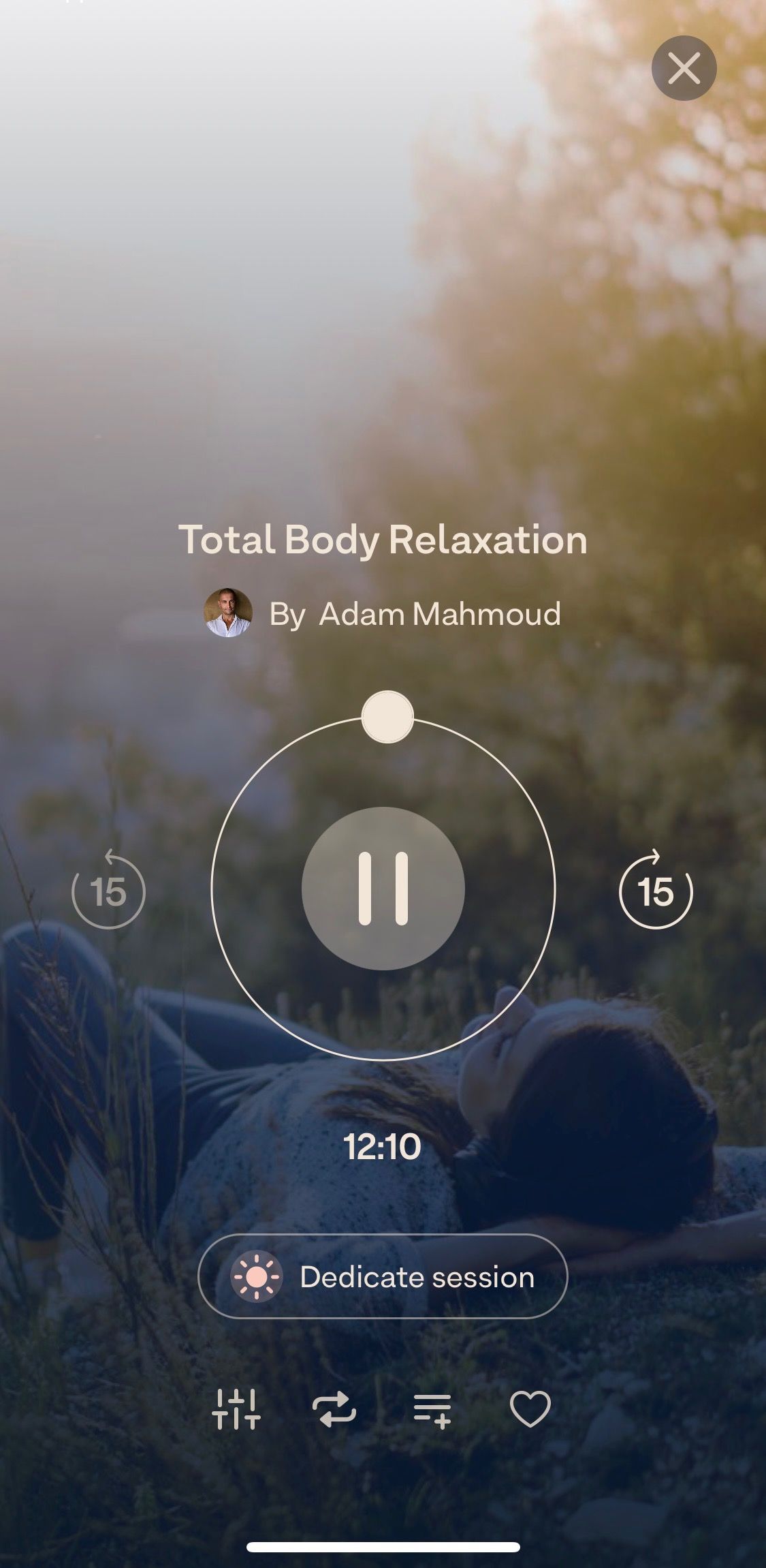 Screenshot of Breethe app showing sample meditation