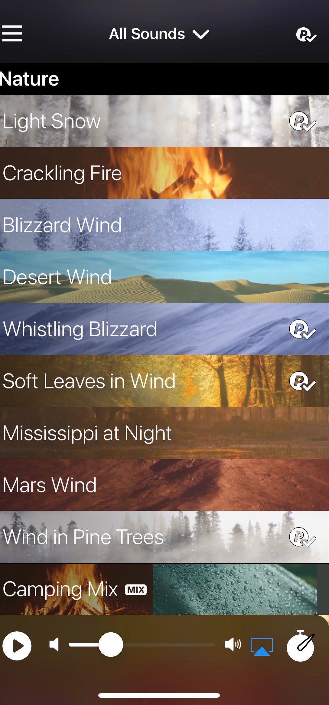 Screenshot of Rain Rain app showing nature options 2