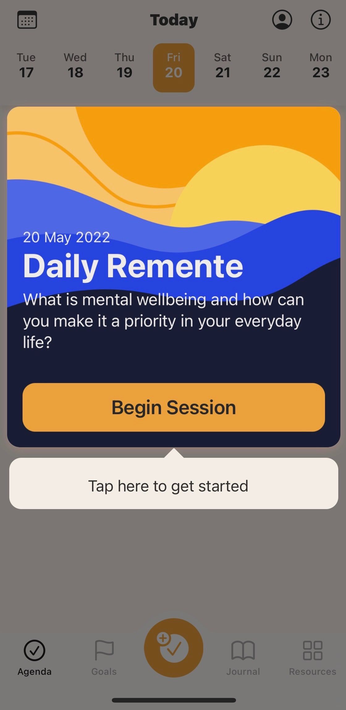 Screenshot of Remente app showing daily session