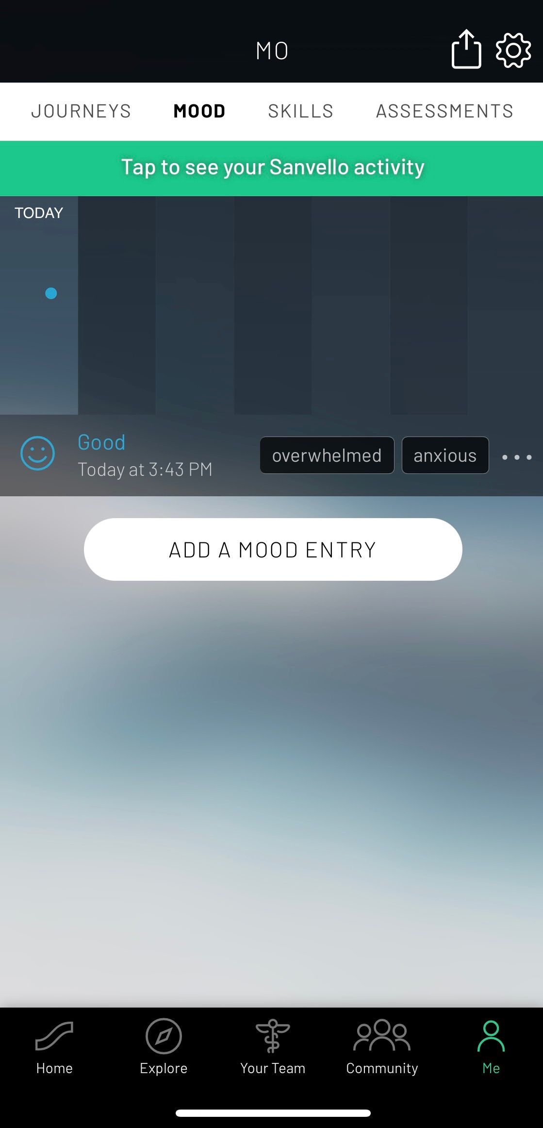 Screenshot of Sanvello app showing mood checkin screen 
