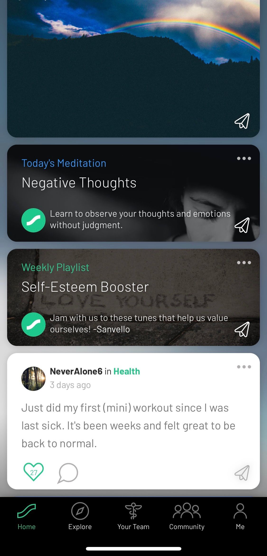 Screenshot of Sanvello app showing personalized activities