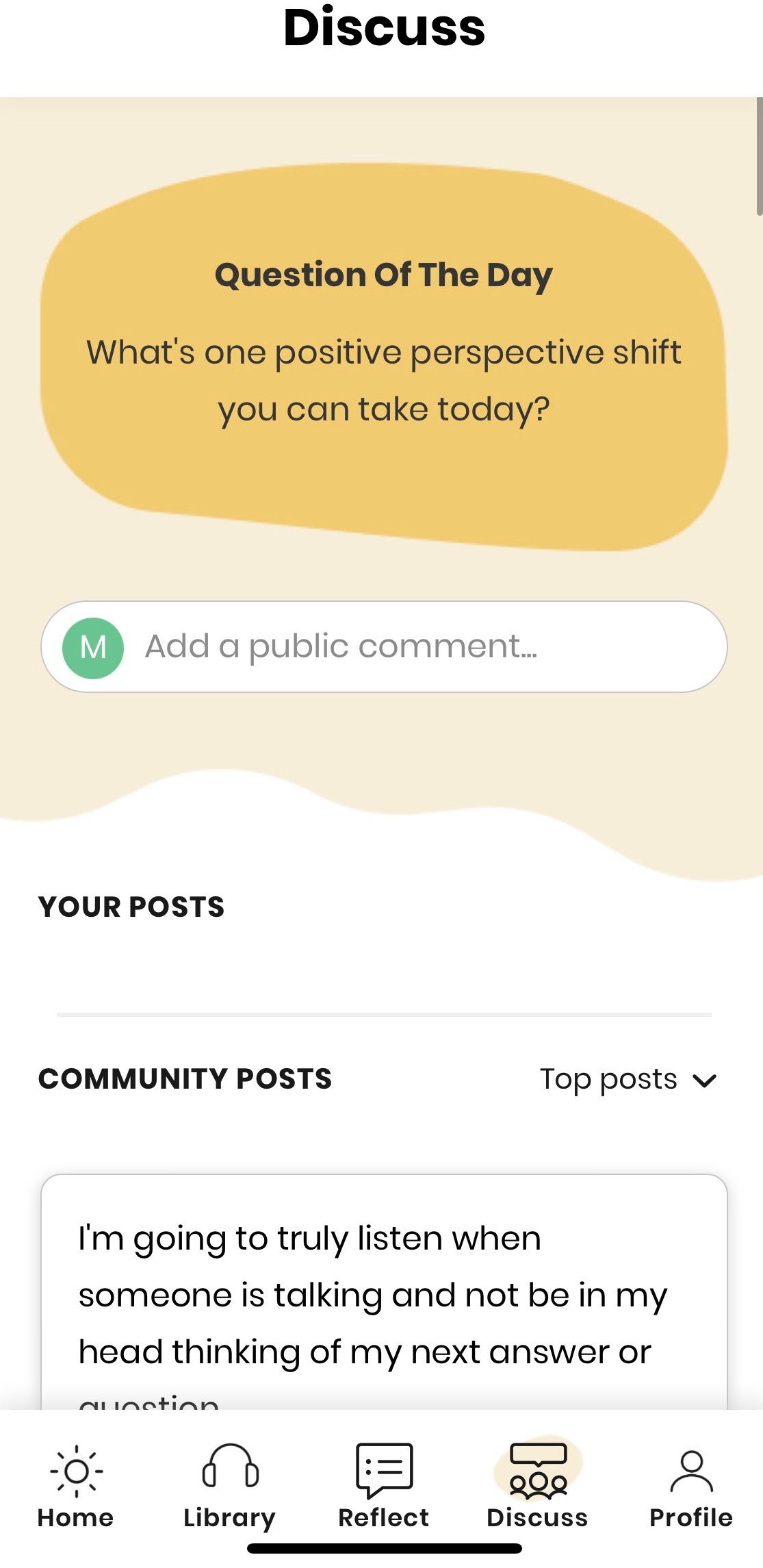 Screenshot of Shine app with question of the day 