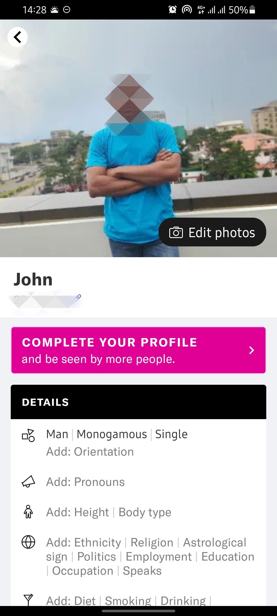 Screenshot of the edit profile page on OkCupid