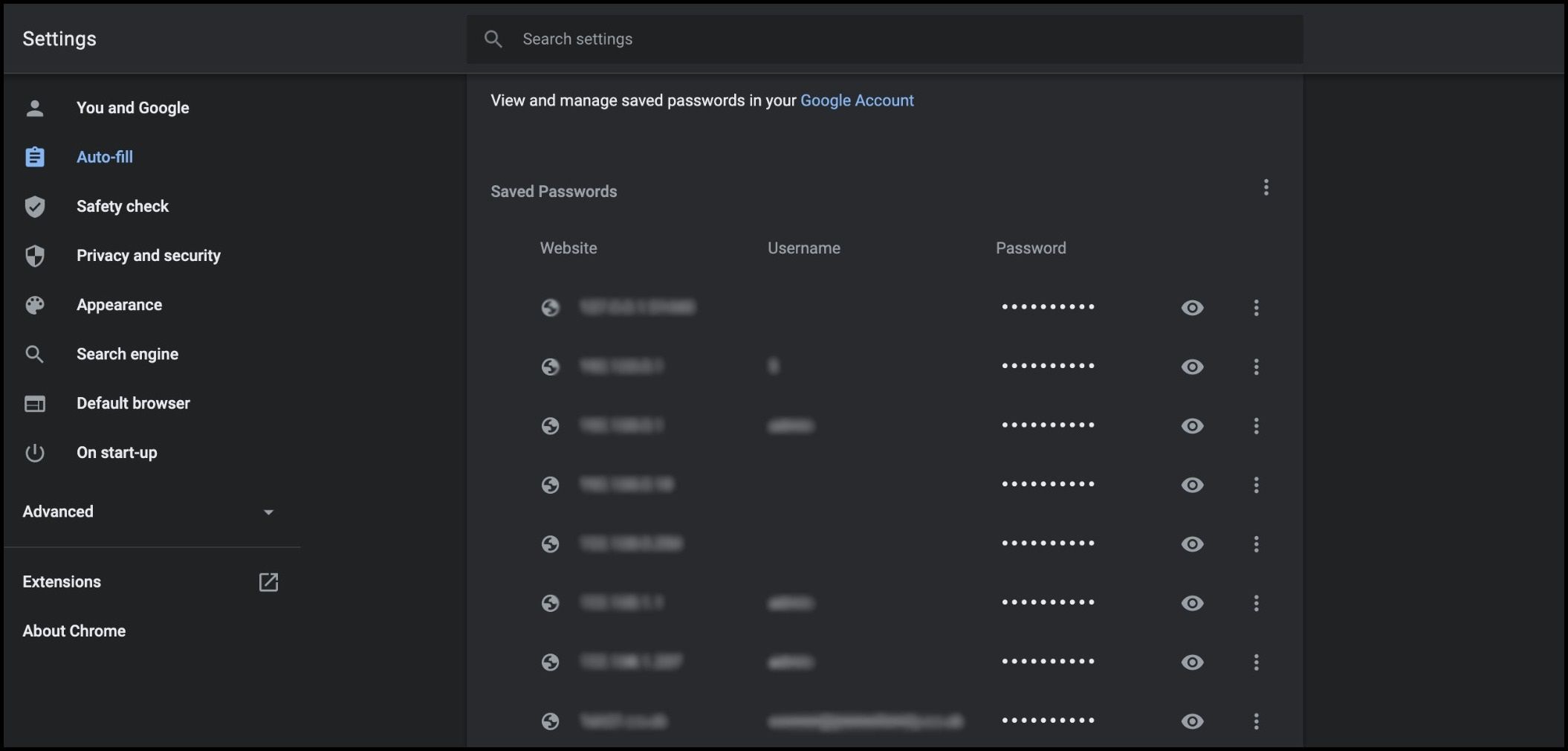 Autofill saved passwords in Google Chrome