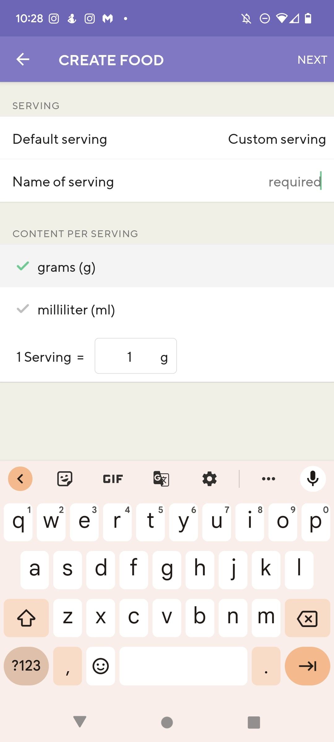 add serving information to a new food in lifesum 