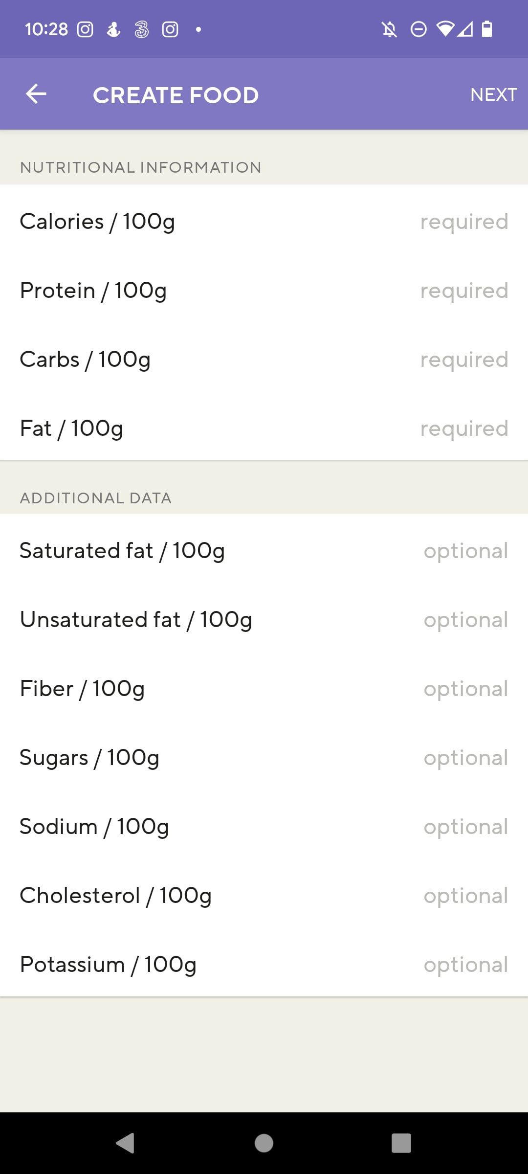 add the nutrition information for a new food in lifesum