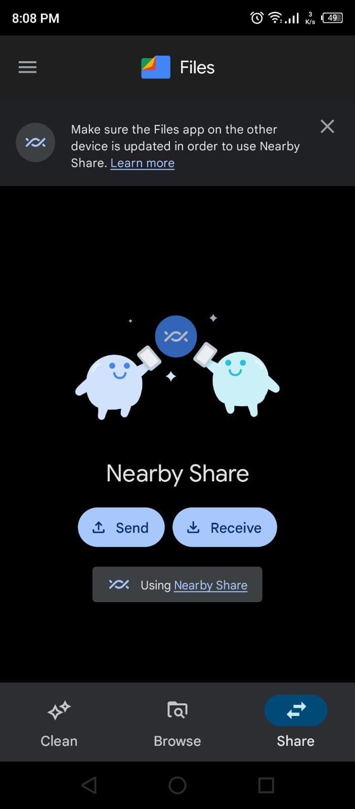Sharing Files Through Nearby Share in Files by Google