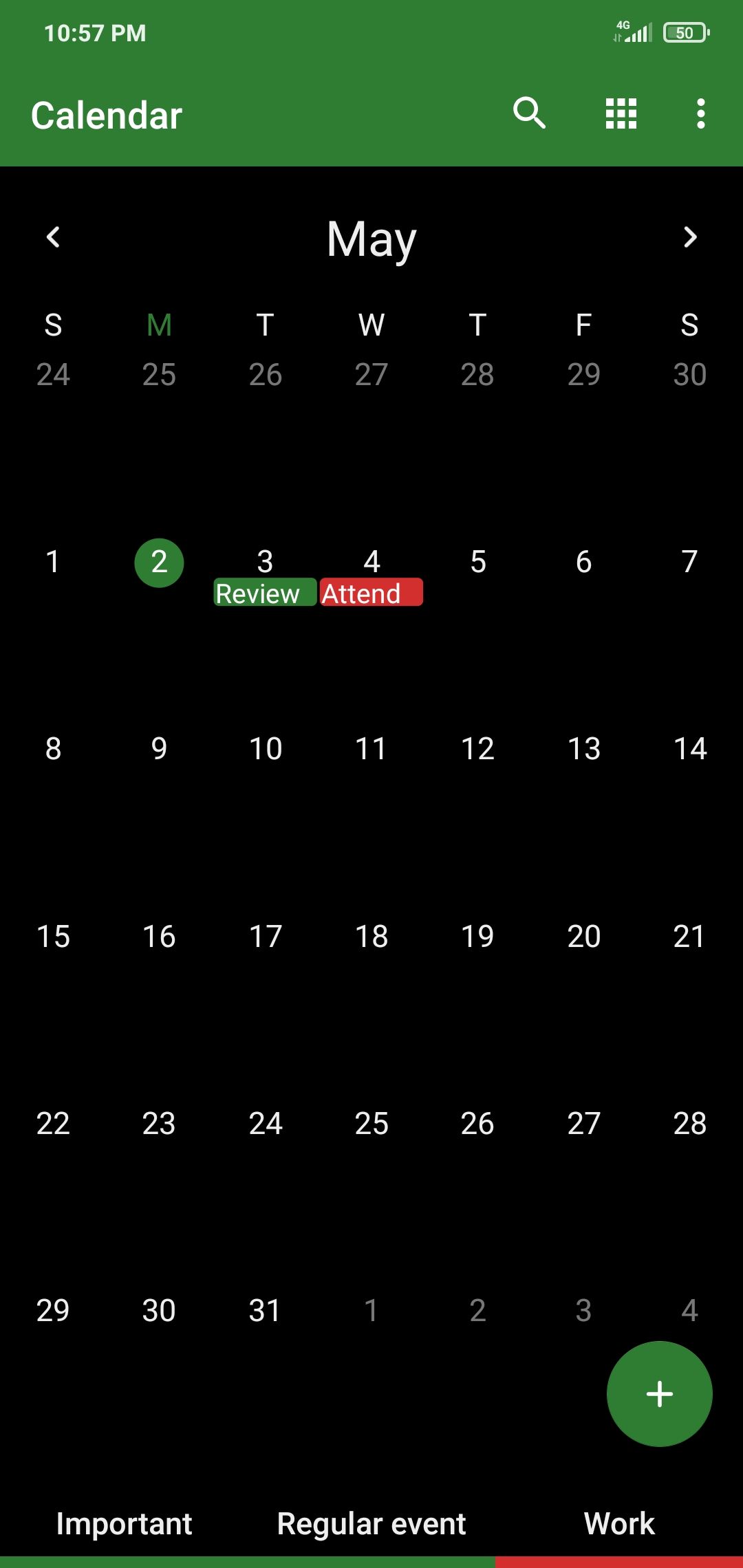Screenshot of Simple Calendar Pro home screen