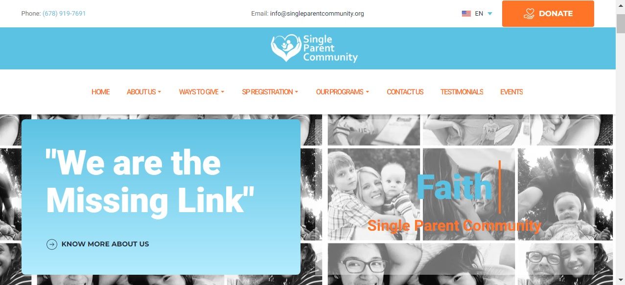Single Parent Community website page