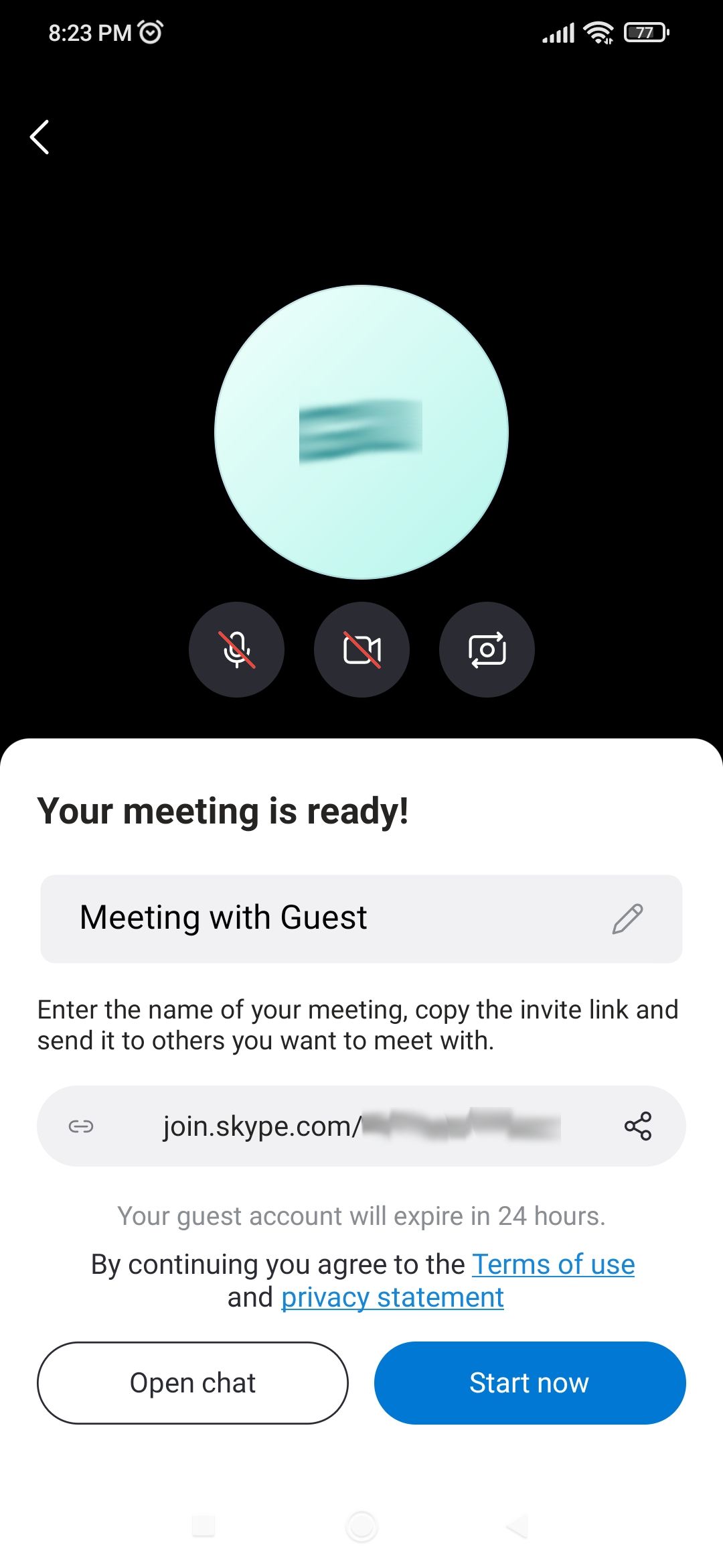 Skype - Meeting Menu