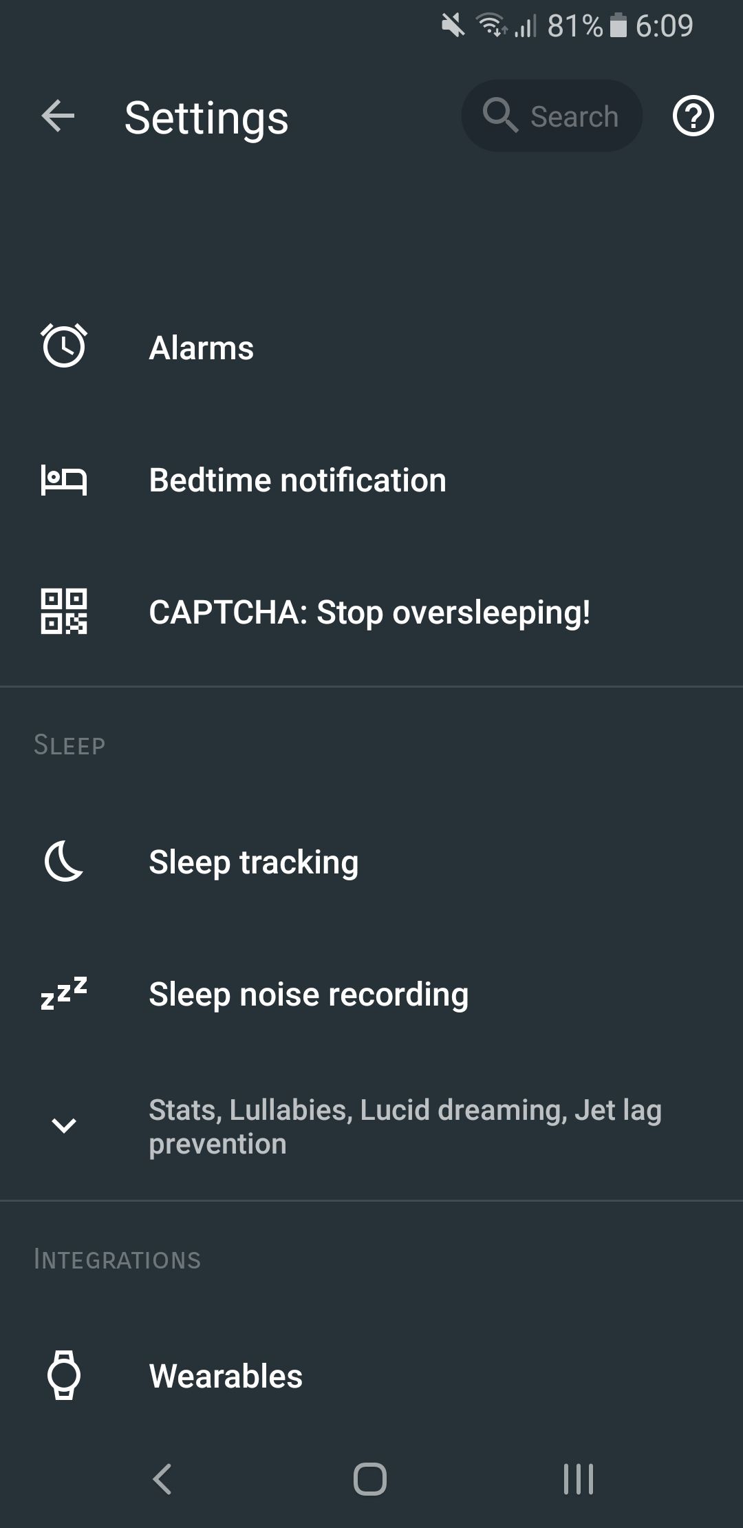 Sleep as Android settings