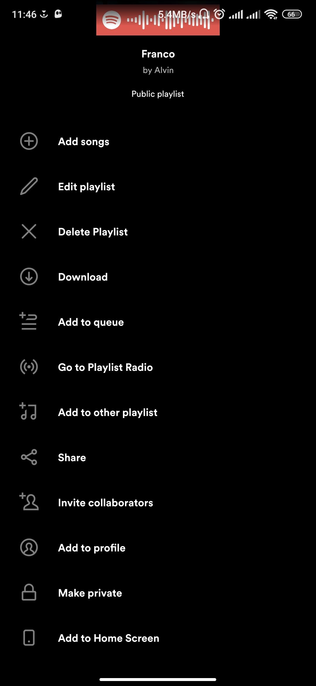 More options menu on Spotify's mobile app