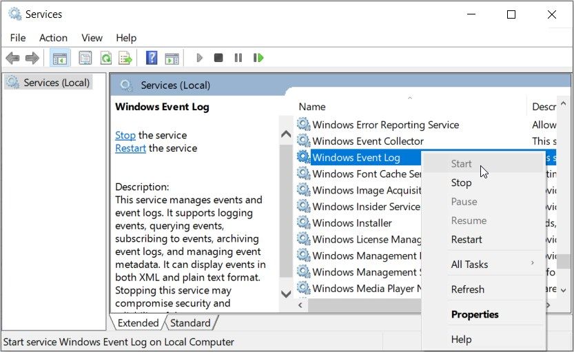 Starting or Enabling the Windows Log Service