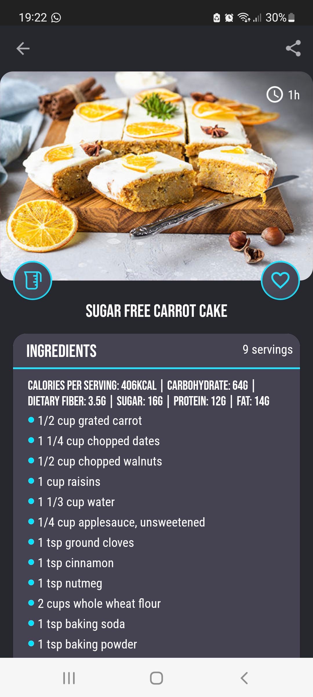 Sugar-free Dessert Recipes app carrot cake