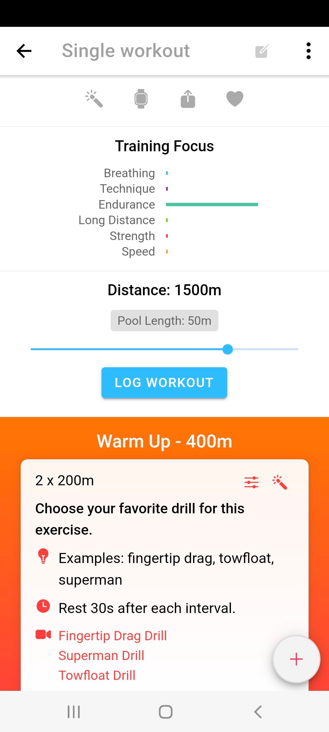 Swim Coach swimming app single workout