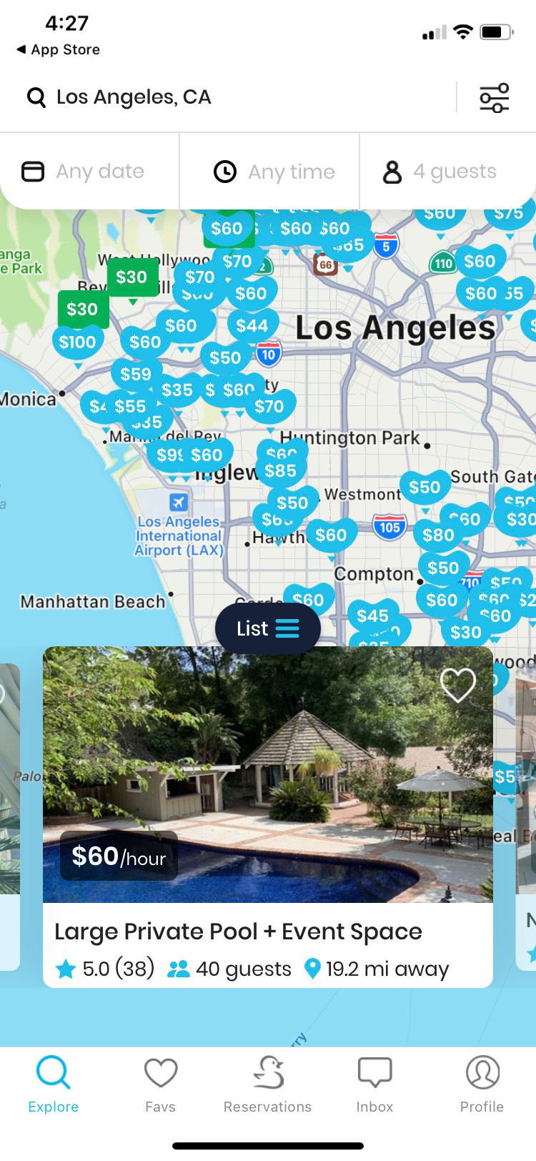Swimply app Los Angeles screenshot
