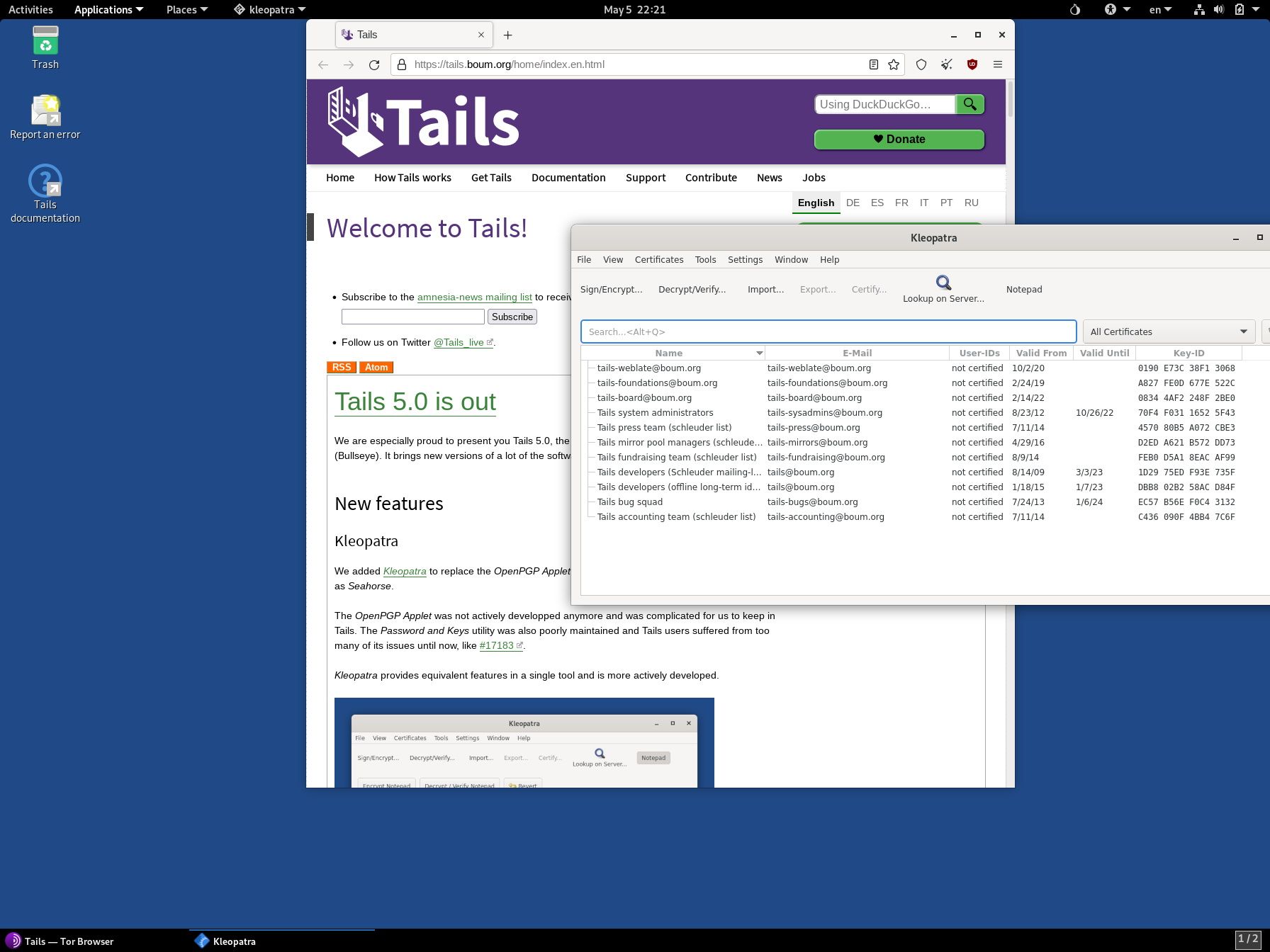 Tails desktop