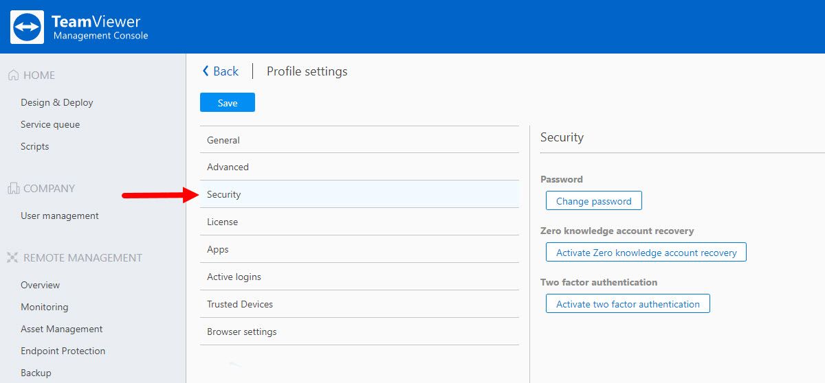 TeamViewer Management Console Profile Settings
