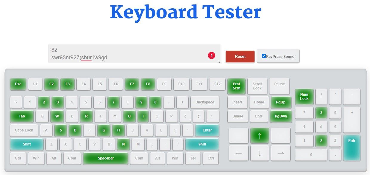 Testing Keyboard Keys Using Keyboard Tester Online Tool