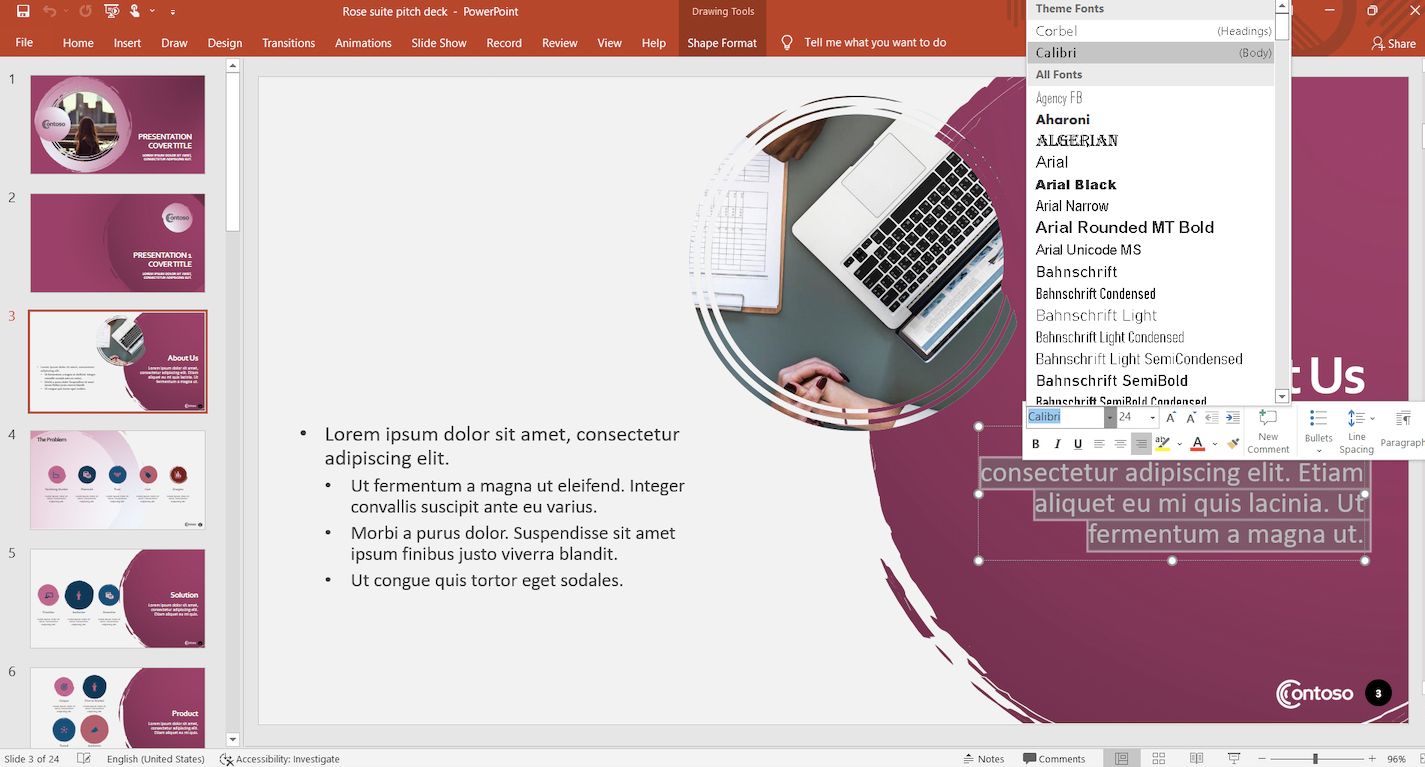 Theme Fonts feature in PowerPoint