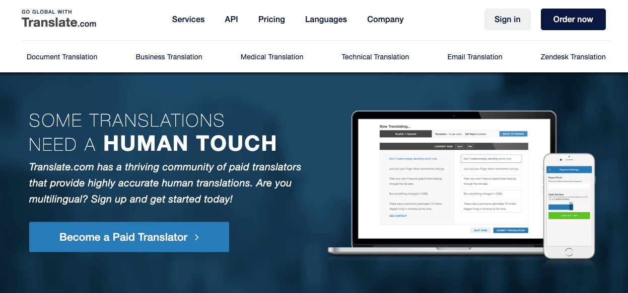Translate.com Homepage Screenshot
