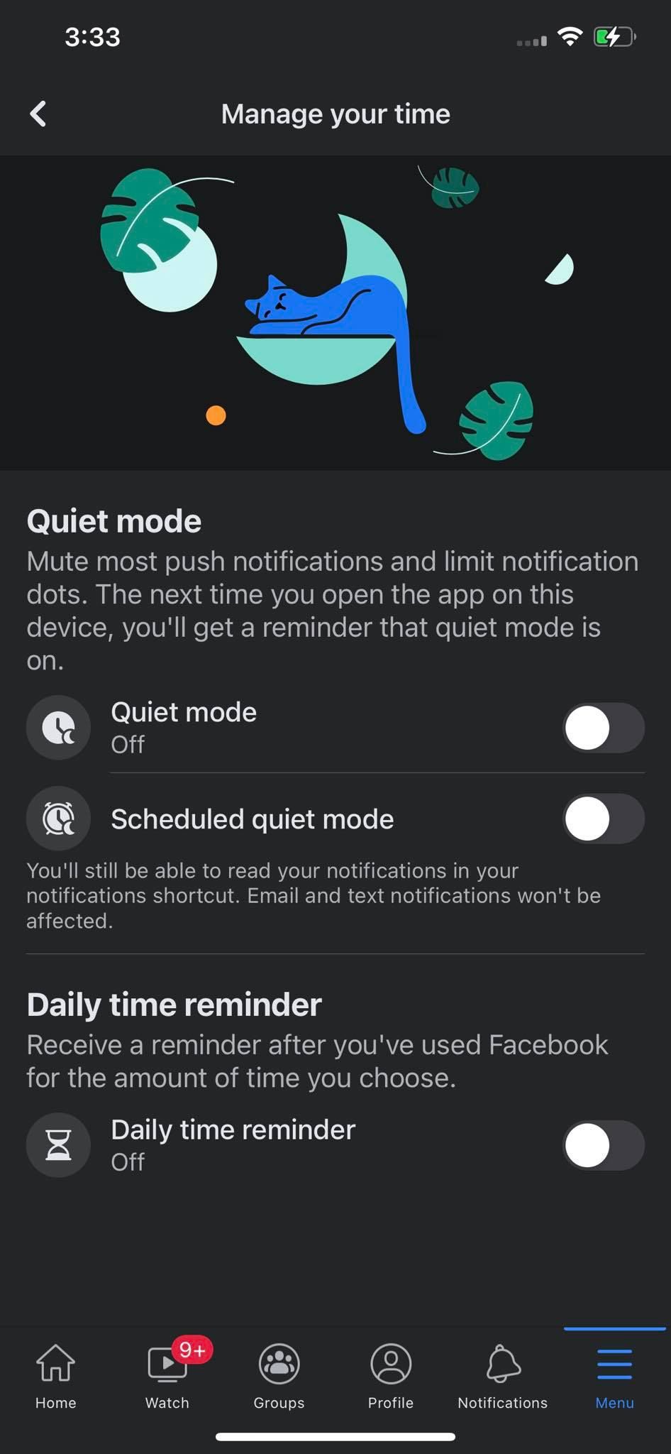 Turning On Daily Time Reminder Option in Facebook App