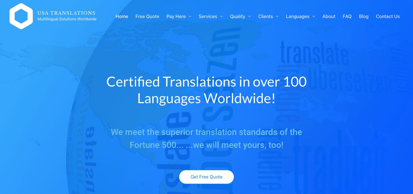 USA Translations Homepage Screenshot